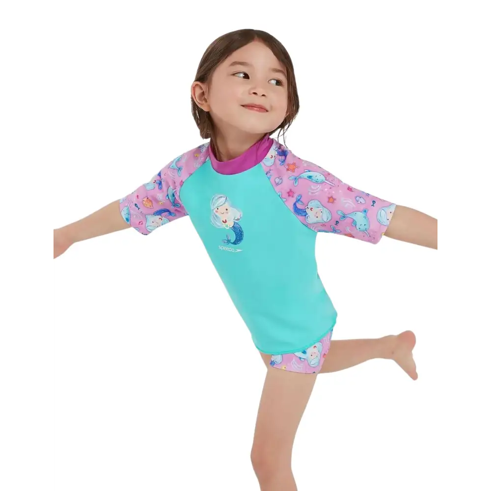 Speedo Tots Girls Printed Sun Protection Set - Green/Pink - Image 3