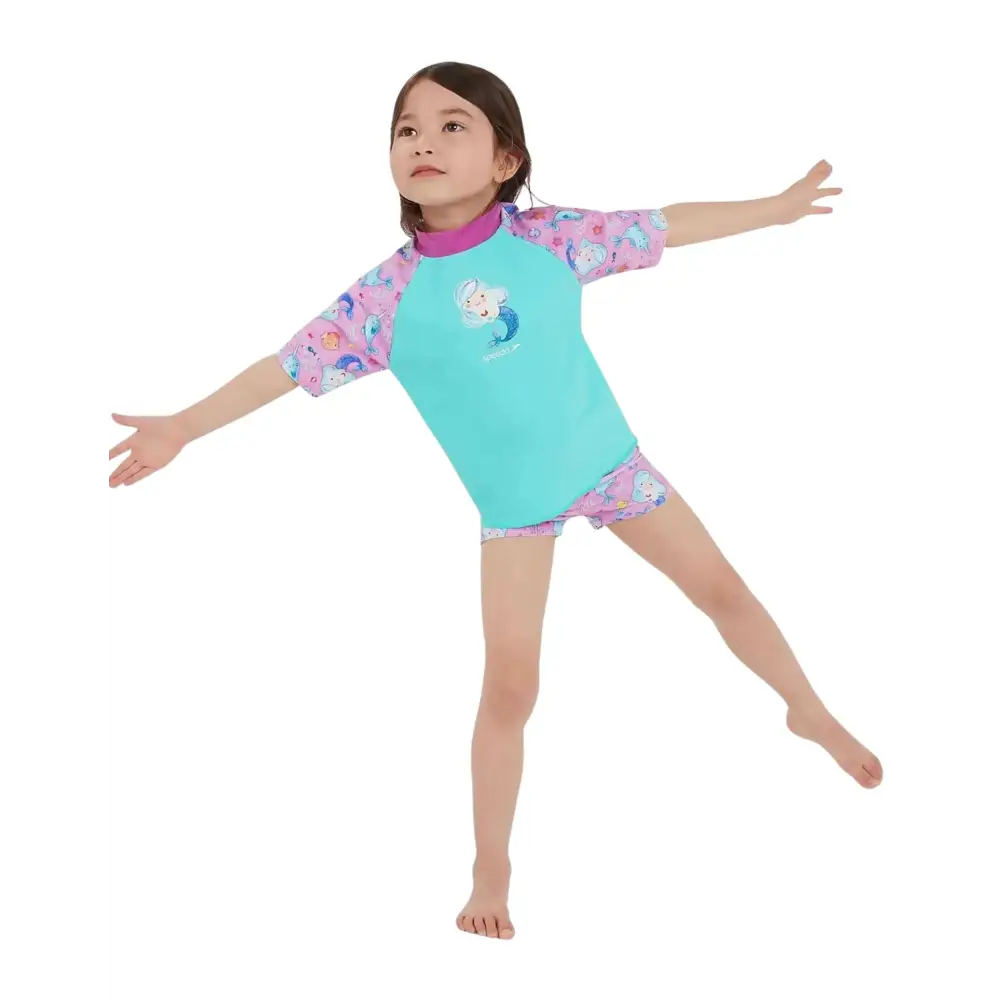 Speedo Tots Girls Printed Sun Protection Set - Green/Pink - Image 6
