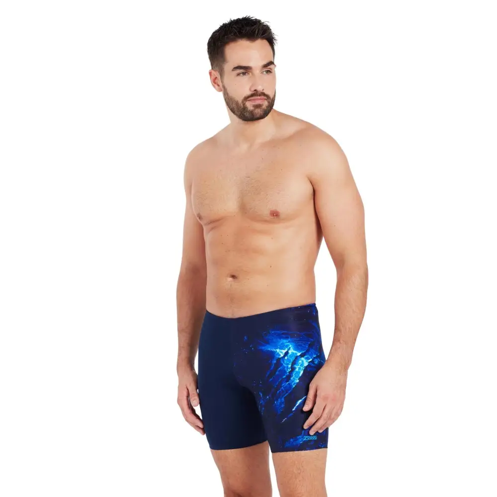 Zoggs Slash Print Mid Swim Jammer - Navy - Image 6